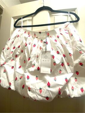 Wayf White Strawberry-Print Bubble Skirt